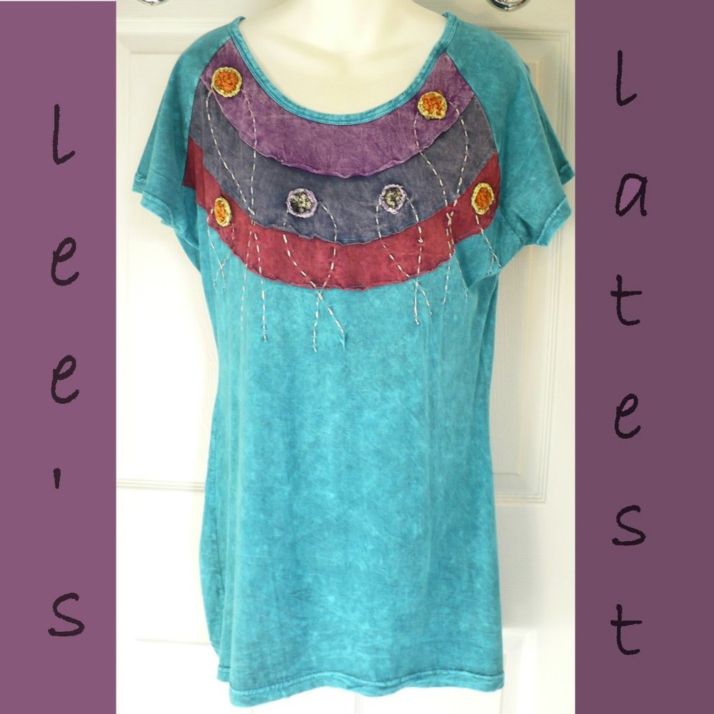RCS Gifts Turquoise Crochet Flowers Tunic/Dress L